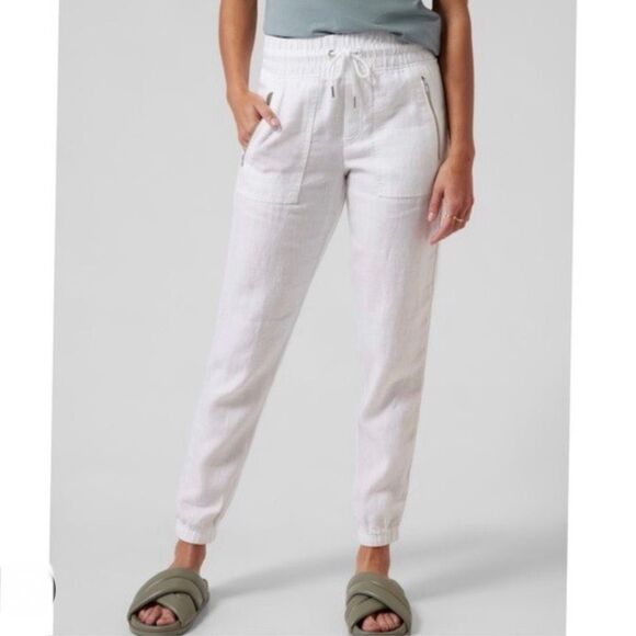 Athleta Cabo 100% linen jogger pants Size‎ 6P Petite white - Picture 1 of 12